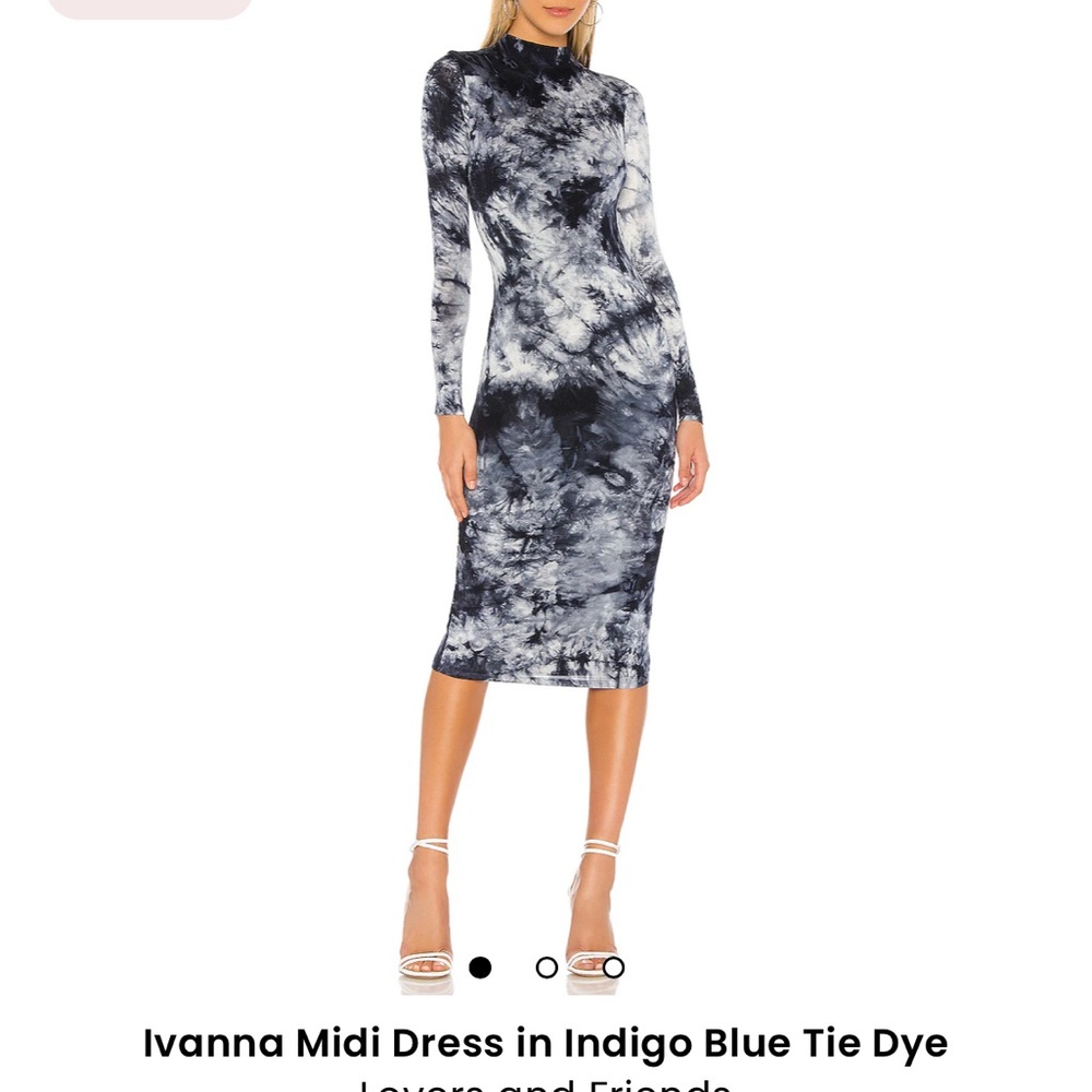 REVOLVE Blue and White Bodycon Mock Neck Dress